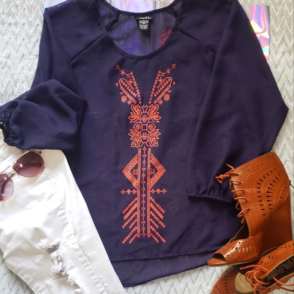 (2 for $10) Sheer Loose Tribal Print Rue 21 Blouse
